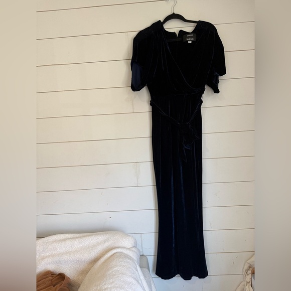 ModCloth x Collectif Keiko Velvet Maxi Dress Womens High Slit Blue Witchy - Picture 4 of 11